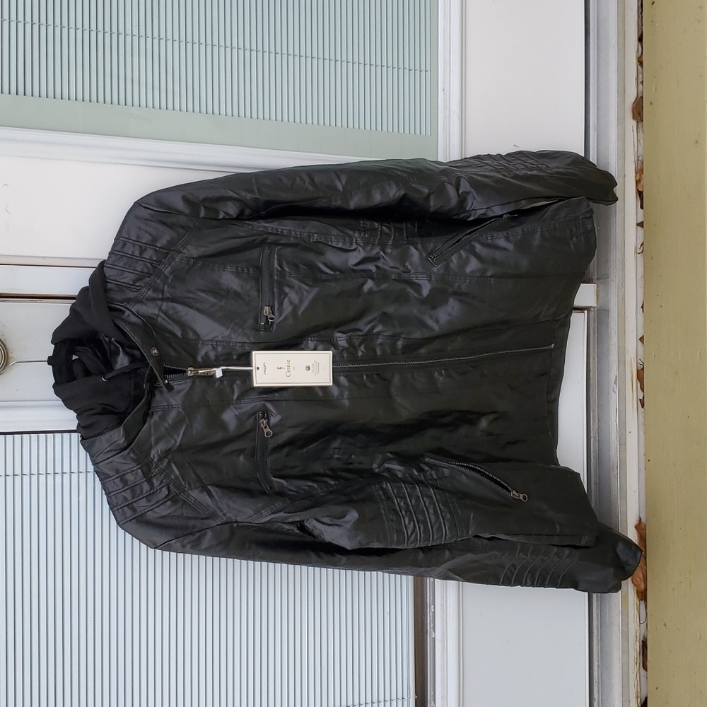 Hooded Faux Leather Jacket